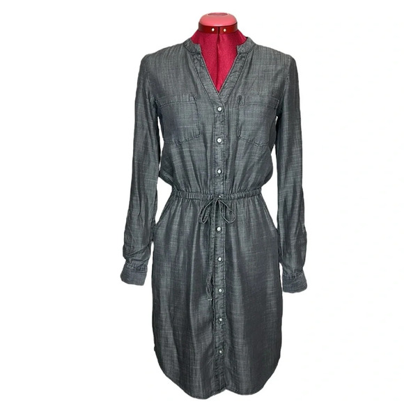NWOT Banana Republic Factory long sleeve collarless shirtdress - Picture 1 of 9